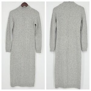 Tahari Gray Mock Neck Cozy Cable Knit Sweater Midi Dress XS